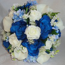 royal blue & ivory wedding flowers, royal blue wedding bouquet